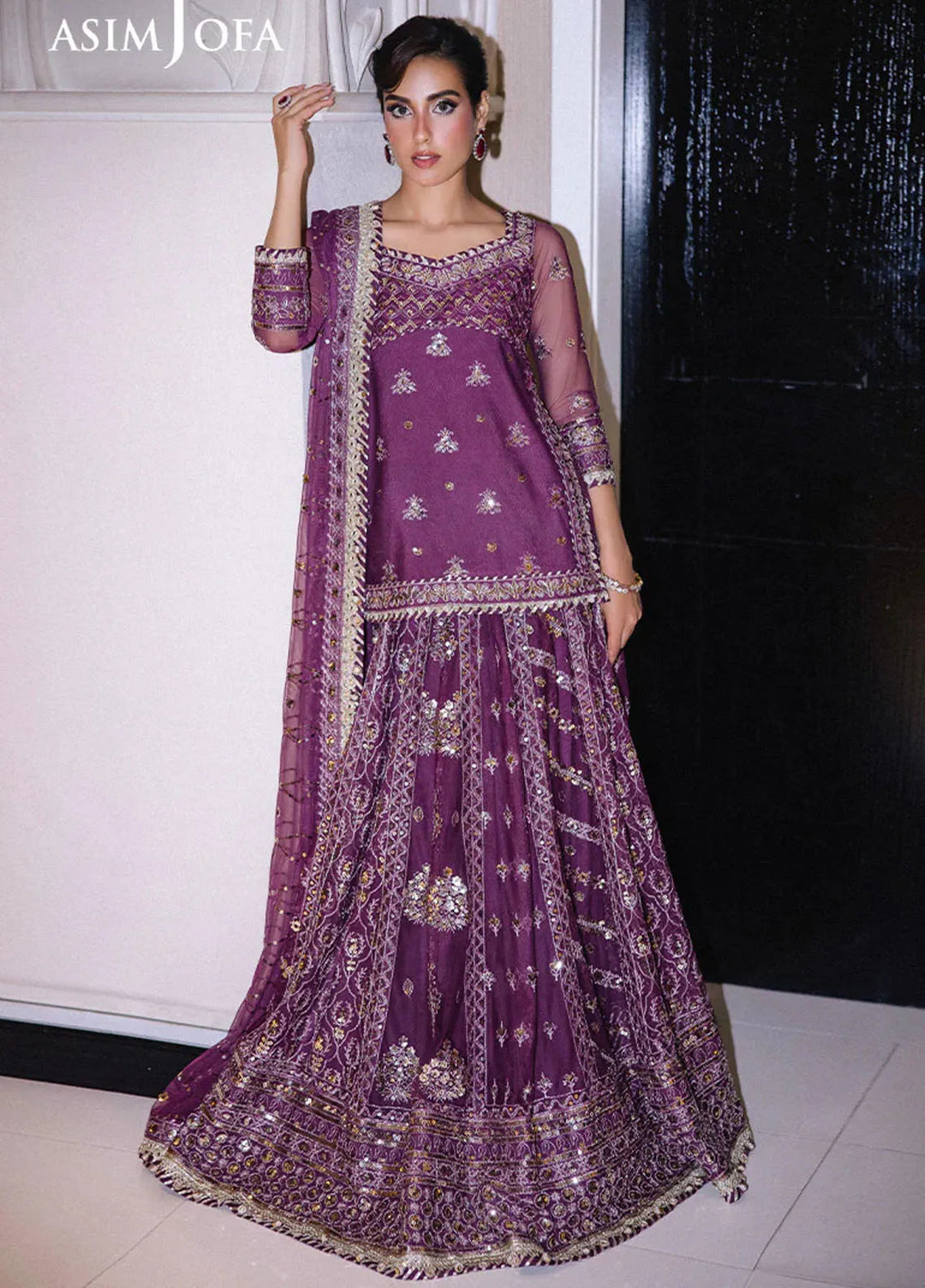 Asim Jofa Embroidered Net Suits Unstitched 3 Piece AJ25F AJFF-01 - Festive Collection