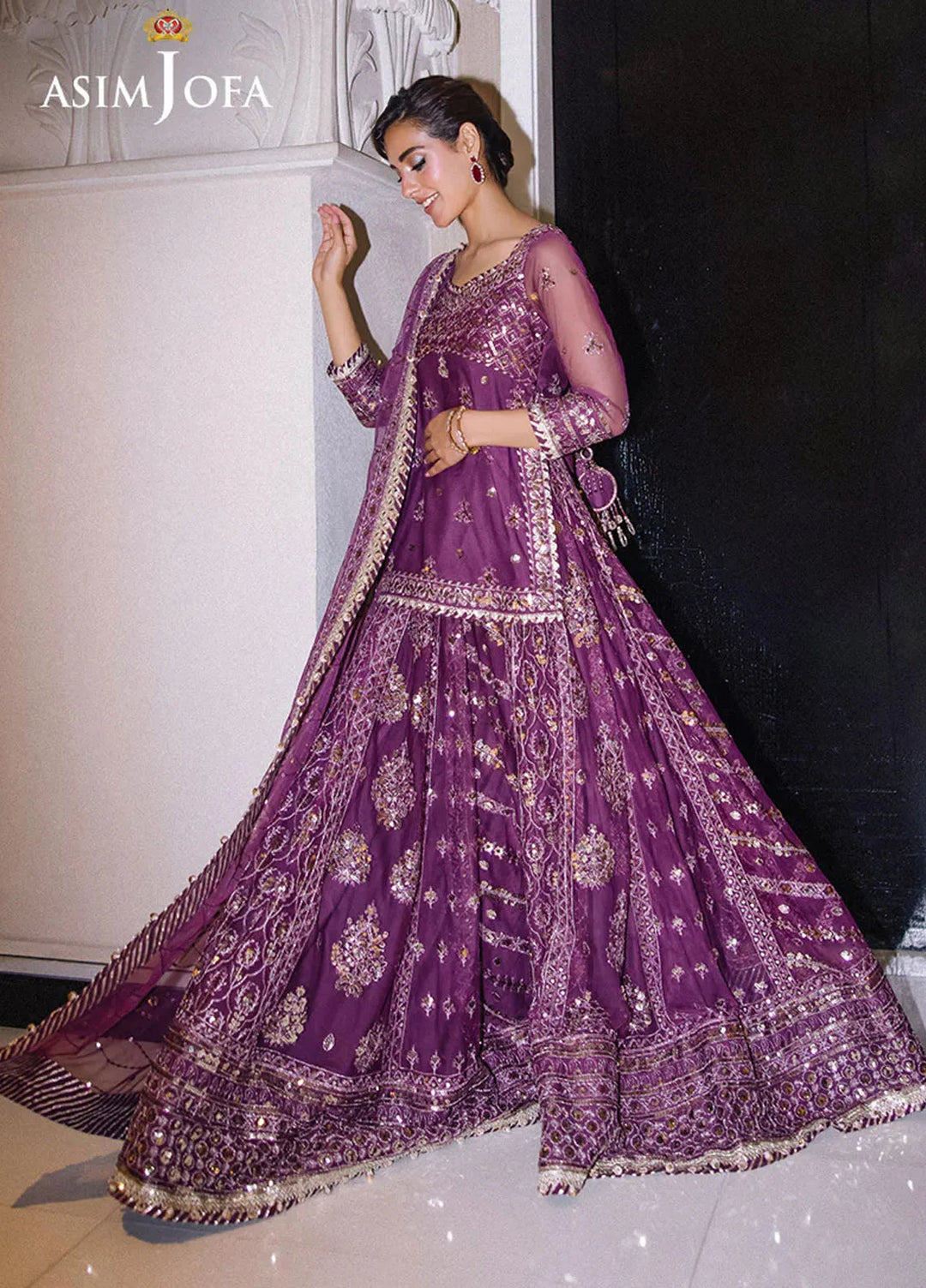 Asim Jofa Embroidered Net Suits Unstitched 3 Piece AJ25F AJFF-01 - Festive Collection