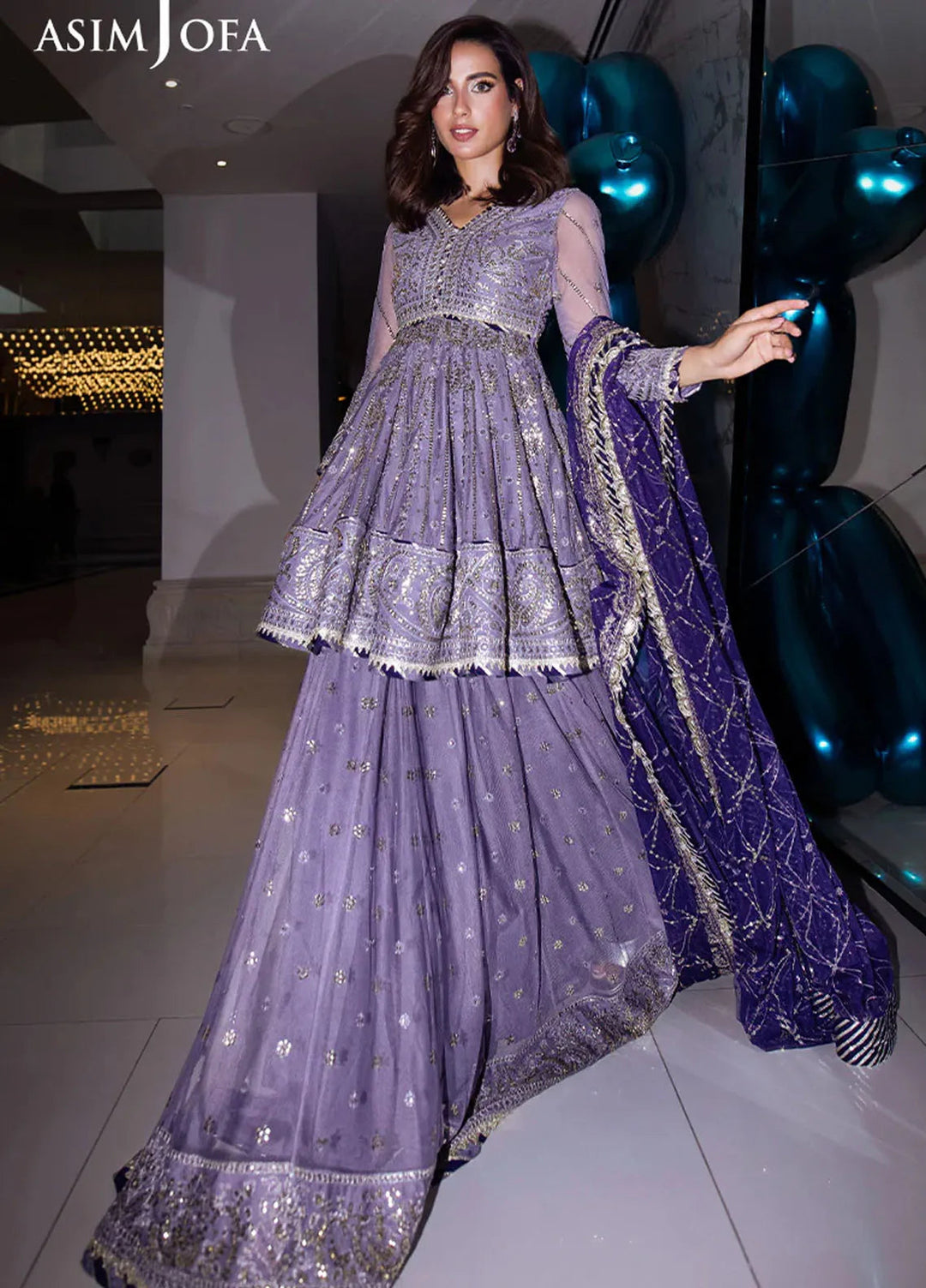 Asim Jofa Embroidered Net Suits Unstitched 3 Piece AJ25F AJFF-02 - Festive Collection