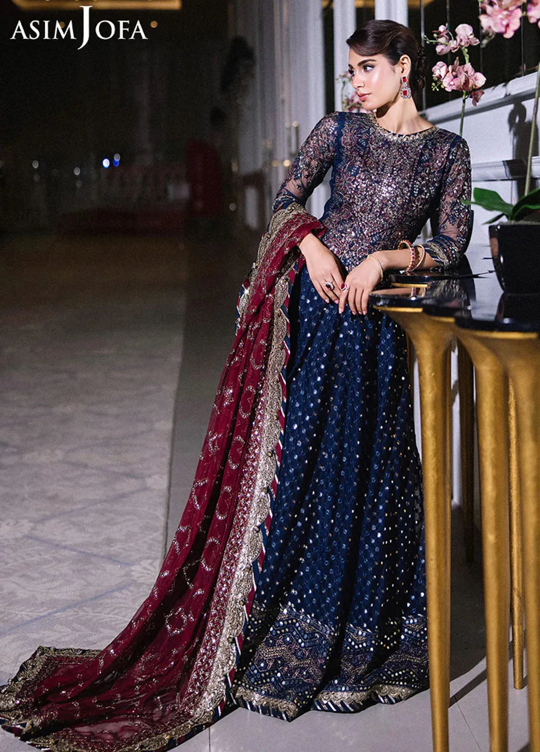 Asim Jofa Embroidered Net Suits Unstitched 3 Piece AJ25F AJFF-05 - Festive Collection