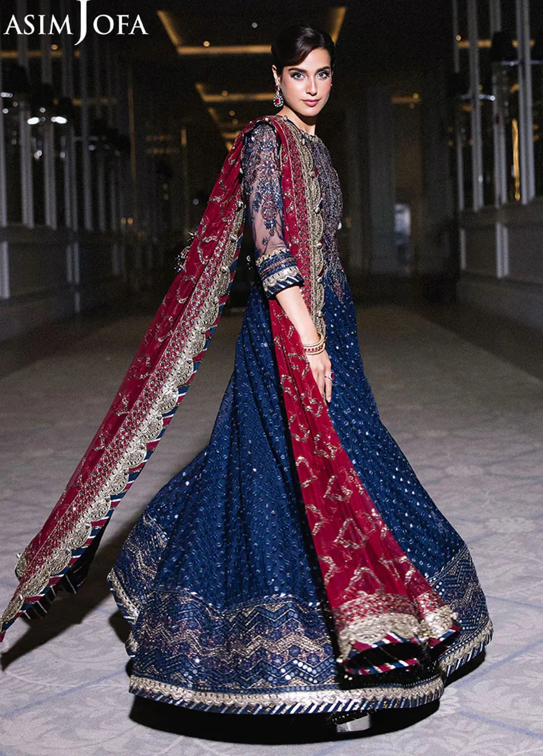 Asim Jofa Embroidered Net Suits Unstitched 3 Piece AJ25F AJFF-05 - Festive Collection