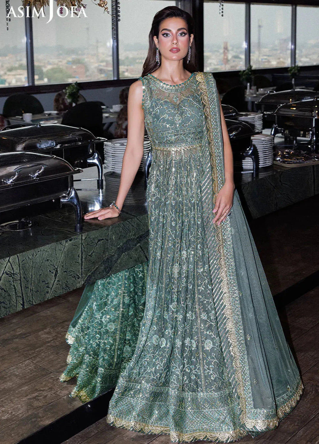 Asim Jofa Embroidered Net Suits Unstitched 3 Piece AJ25F AJFF-06 - Festive Collection