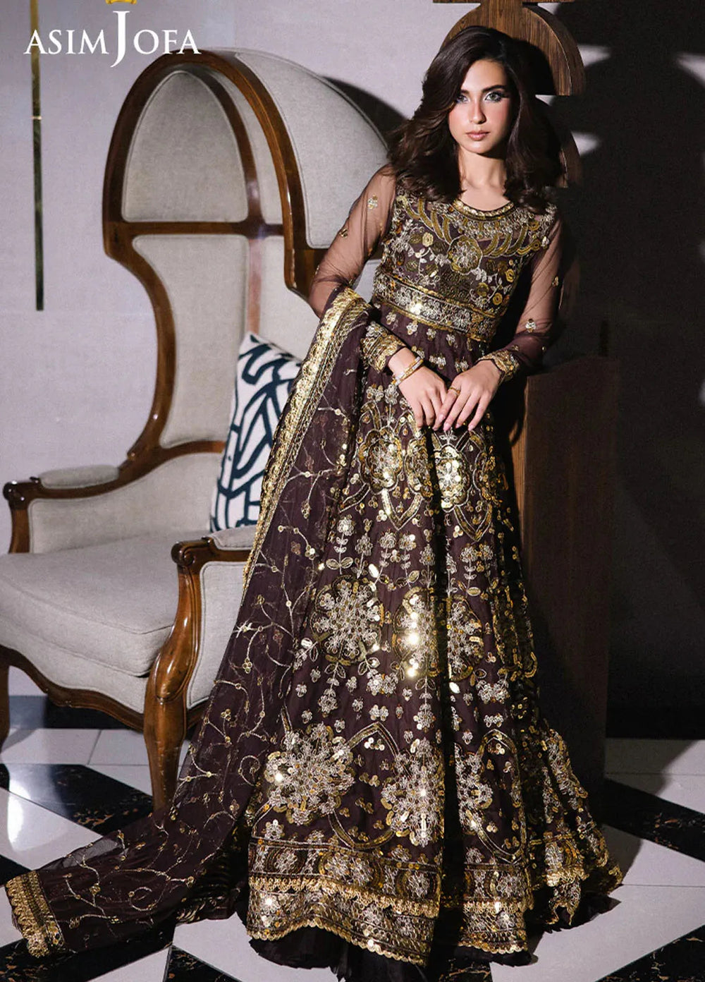 Asim Jofa Embroidered Net Suits Unstitched 3 Piece AJ25F AJFF-07 - Festive Collection
