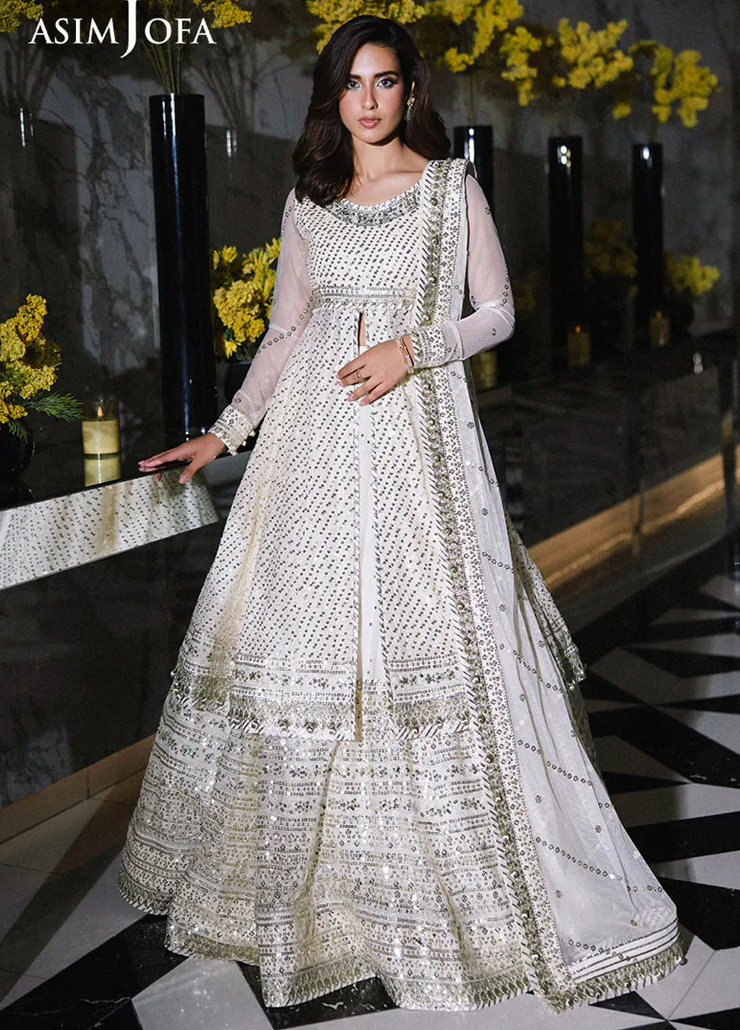 Asim Jofa Embroidered Net Suits Unstitched 3 Piece AJ25F AJFF-09 - Festive Collection