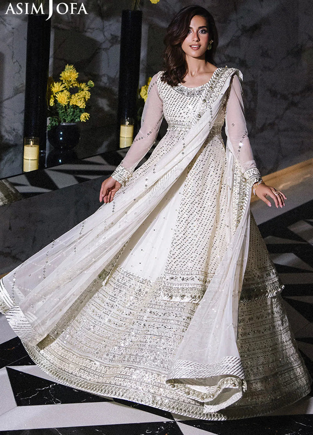 Asim Jofa Embroidered Net Suits Unstitched 3 Piece AJ25F AJFF-09 - Festive Collection