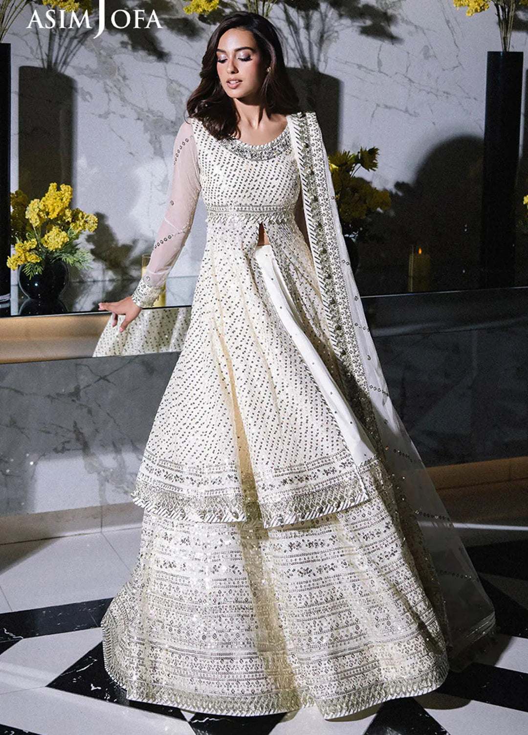 Asim Jofa Embroidered Net Suits Unstitched 3 Piece AJ25F AJFF-09 - Festive Collection