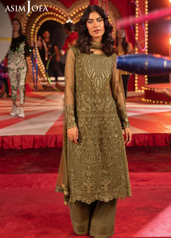 Asim Jofa Embroidered Net Suits Unstitched 3 Piece AJ25LD AJLLF-14 - Festive Collection
