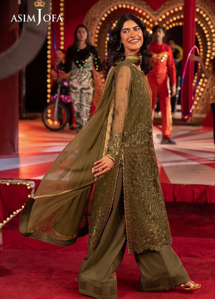 Asim Jofa Embroidered Net Suits Unstitched 3 Piece AJ25LD AJLLF-14 - Festive Collection
