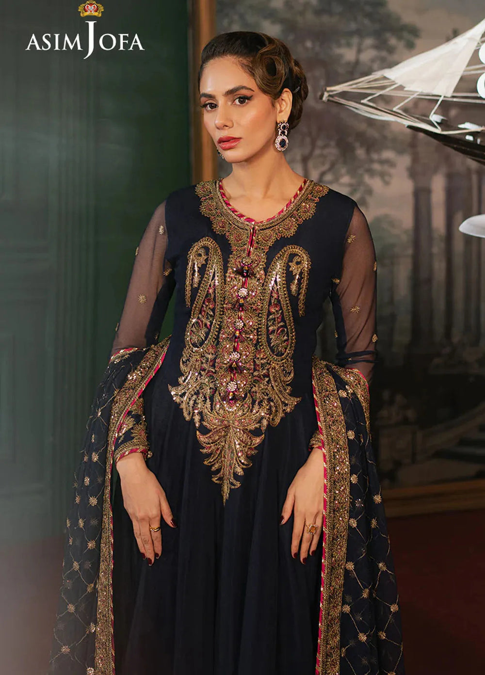 Asim Jofa Embroidered Net Suits Unstitched 3 Piece AJ25PF AJPF-03 - Festive Collection