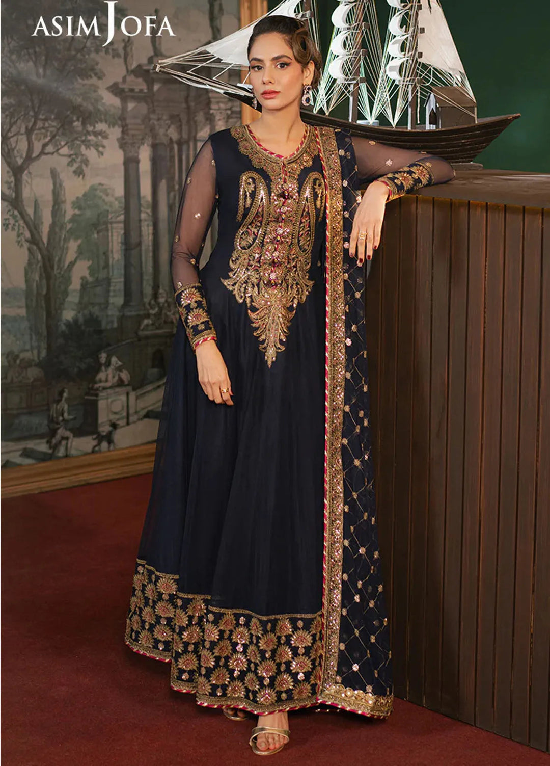Asim Jofa Embroidered Net Suits Unstitched 3 Piece AJ25PF AJPF-03 - Festive Collection