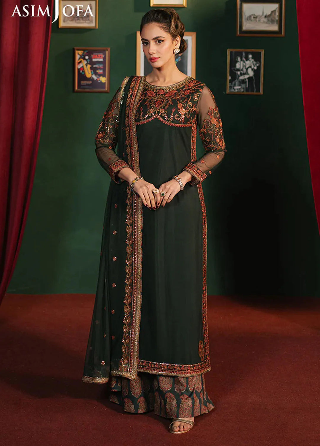 Asim Jofa Embroidered Net Suits Unstitched 3 Piece AJ25PF AJPF-08 - Festive Collection