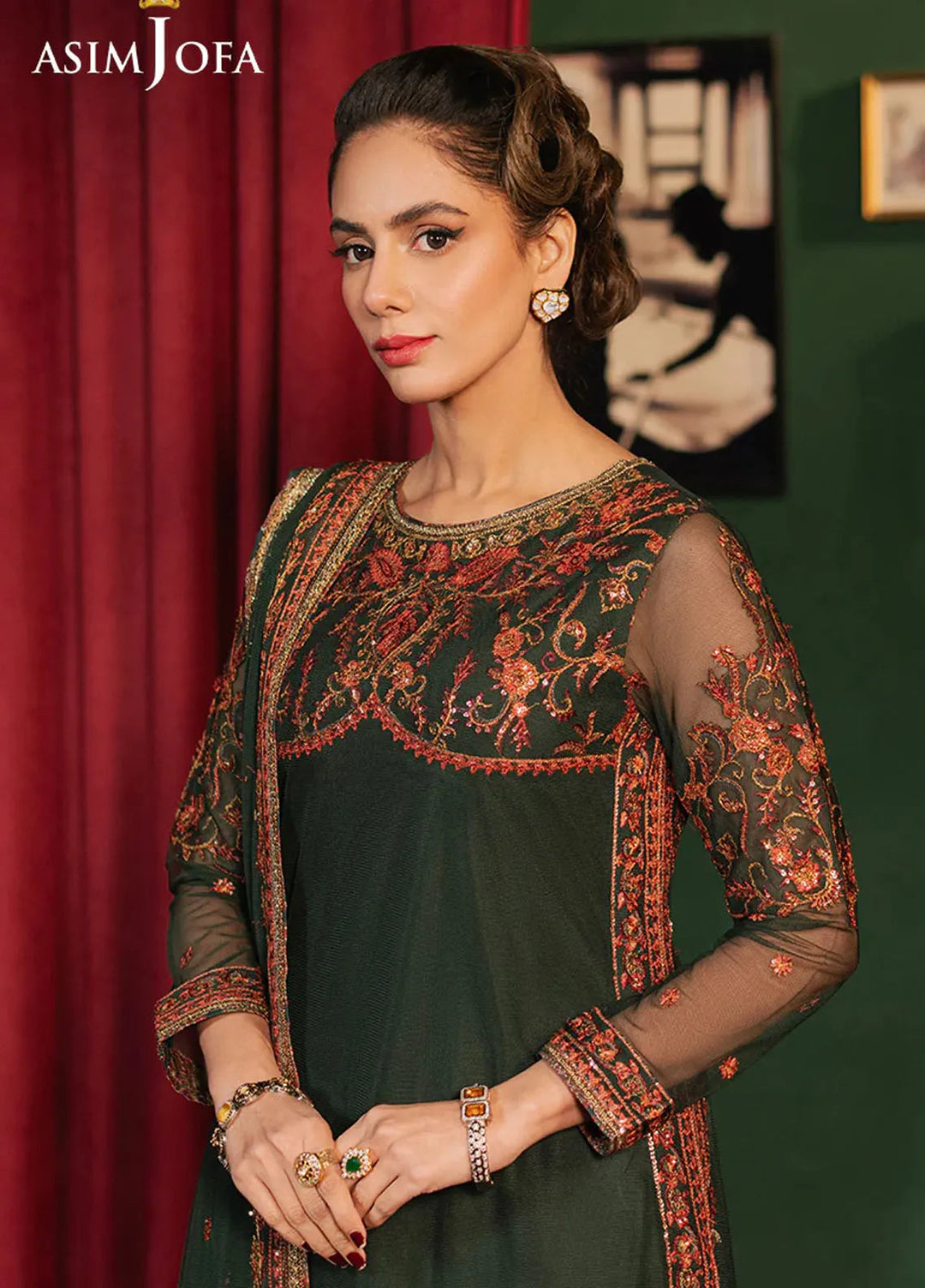 Asim Jofa Embroidered Net Suits Unstitched 3 Piece AJ25PF AJPF-08 - Festive Collection