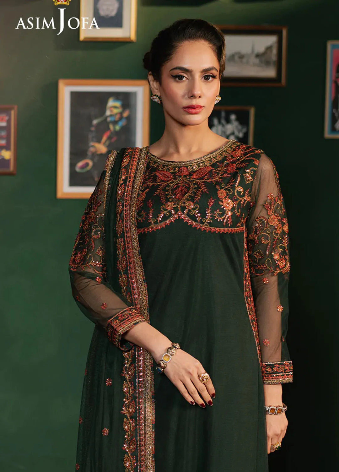 Asim Jofa Embroidered Net Suits Unstitched 3 Piece AJ25PF AJPF-08 - Festive Collection