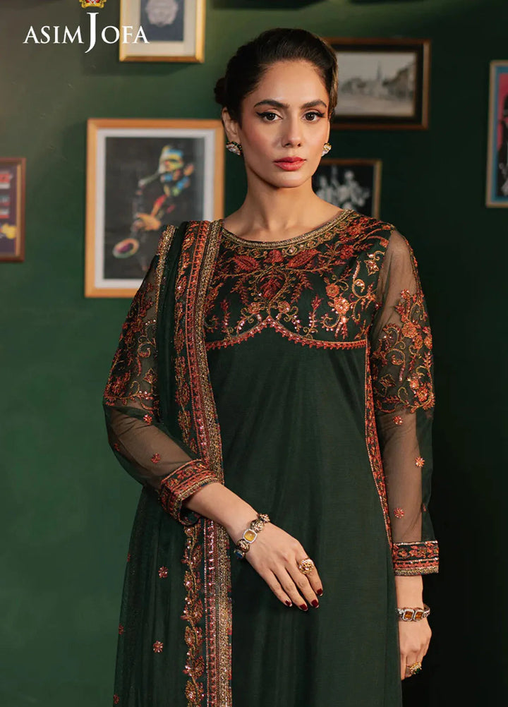 Asim Jofa Embroidered Net Suits Unstitched 3 Piece AJ25PF AJPF-08 - Festive Collection