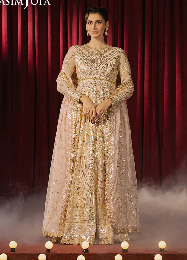 Asim Jofa Embroidered Net Suits Unstitched 3 Piece AJ25PF AJPF-18 - Festive Collection