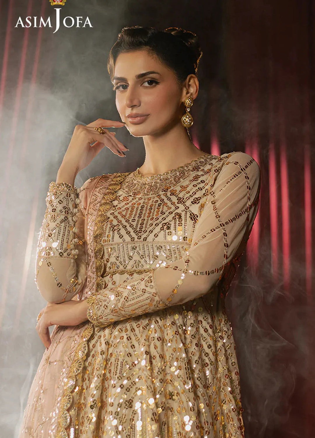 Asim Jofa Embroidered Net Suits Unstitched 3 Piece AJ25PF AJPF-18 - Festive Collection