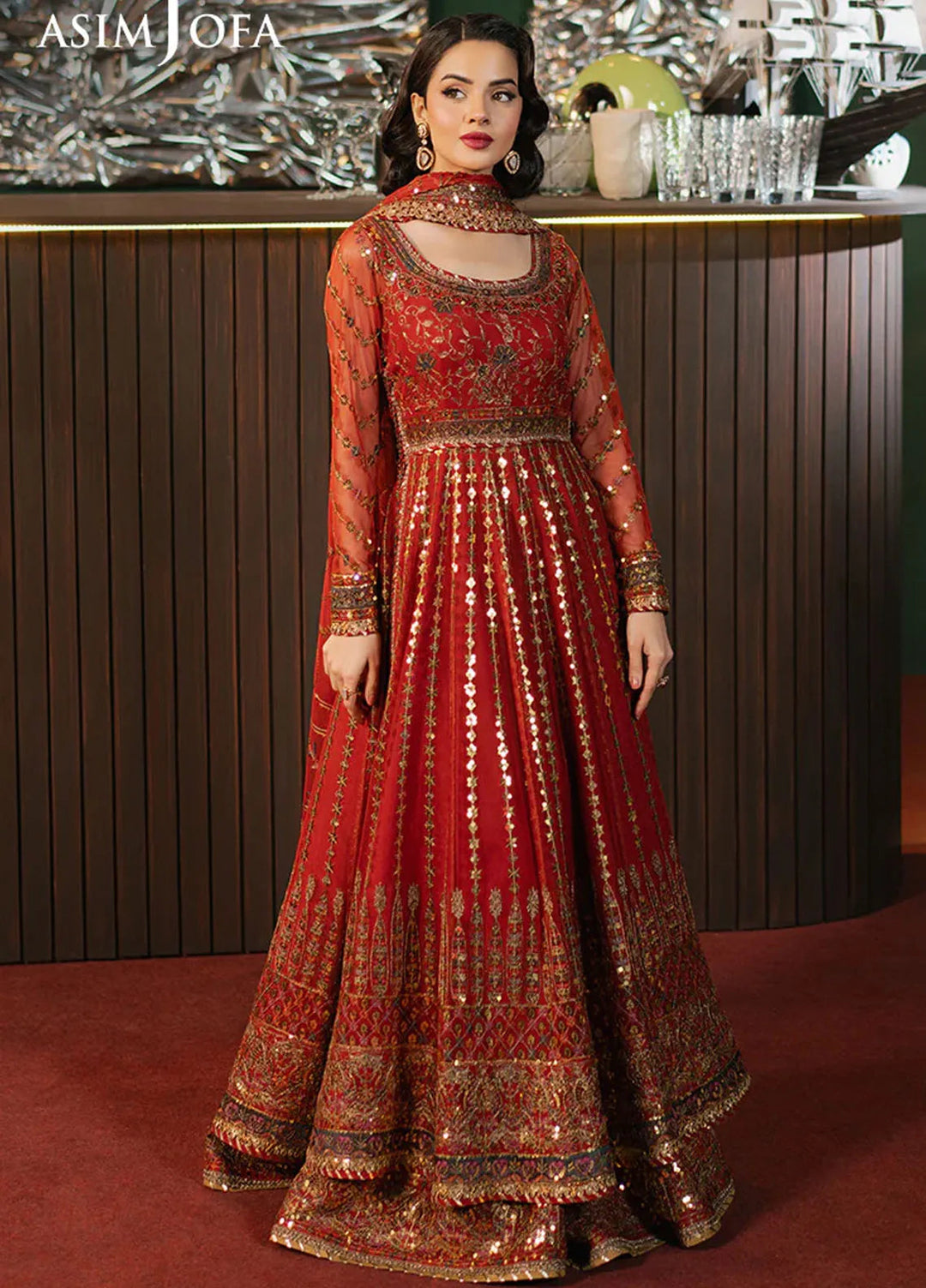 Asim Jofa Embroidered Net Suits Unstitched 3 Piece AJ25PF AJPF-32 - Festive Collection
