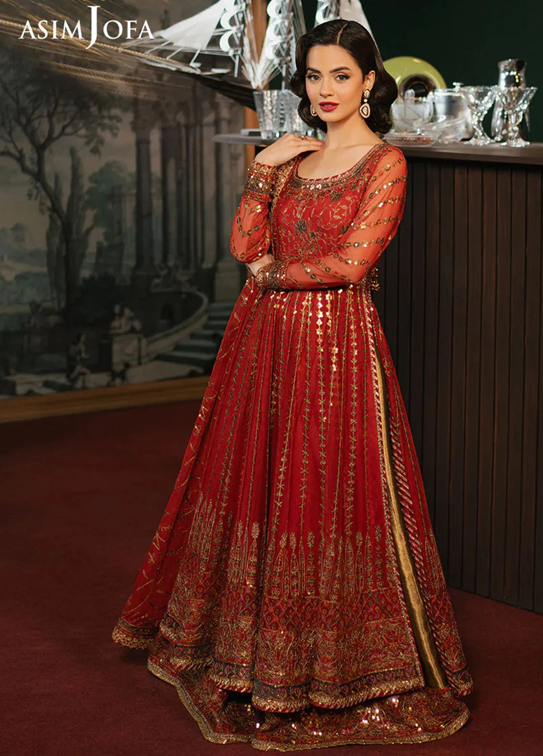 Asim Jofa Embroidered Net Suits Unstitched 3 Piece AJ25PF AJPF-32 - Festive Collection