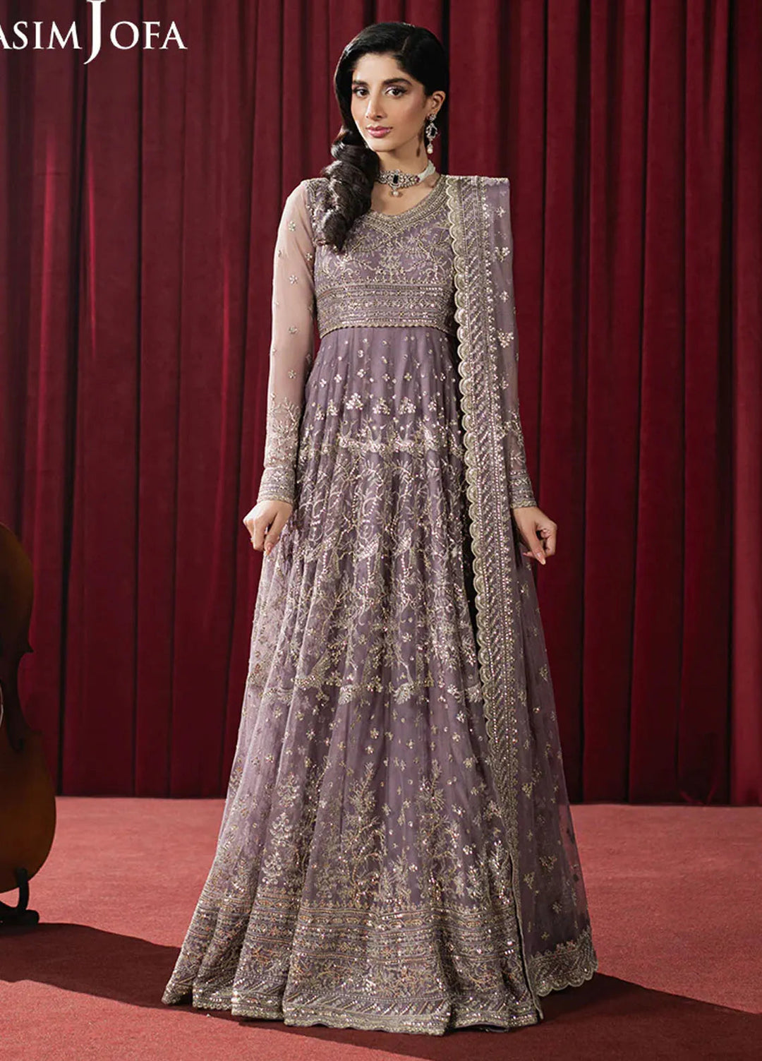 Asim Jofa Embroidered Net Suits Unstitched 3 Piece AJ25PF AJPF-34 - Festive Collection