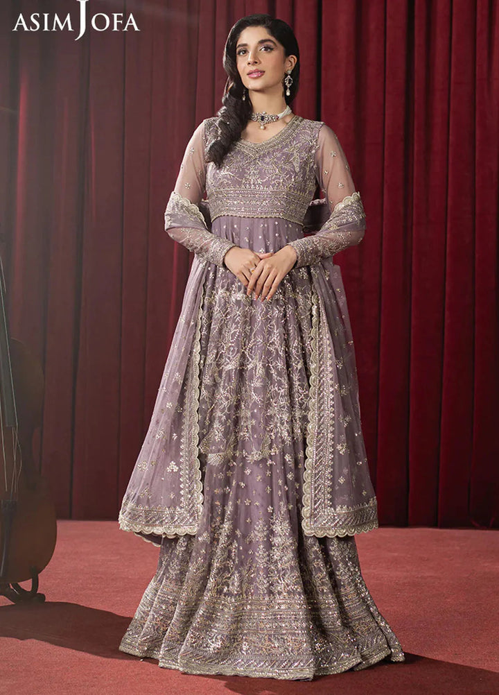 Asim Jofa Embroidered Net Suits Unstitched 3 Piece AJ25PF AJPF-34 - Festive Collection