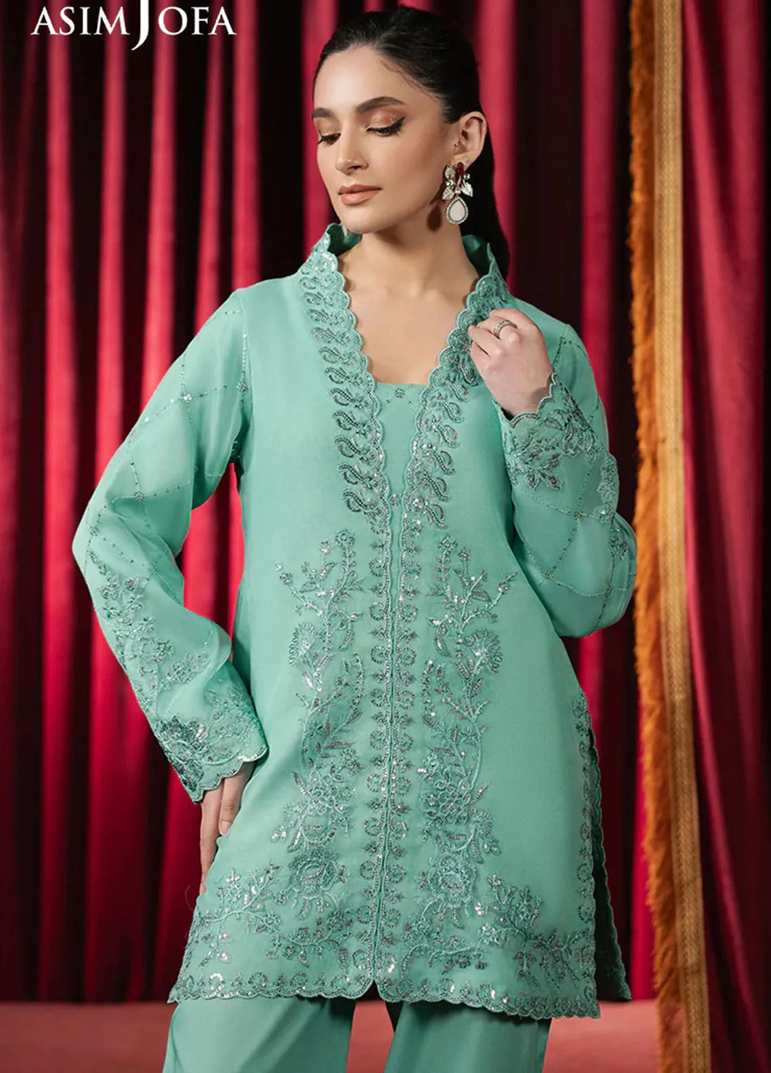 Asim Jofa Embroidered Organza Suits Unstitched 2 Piece AJ25PF AJPF-11 - Festive Collection