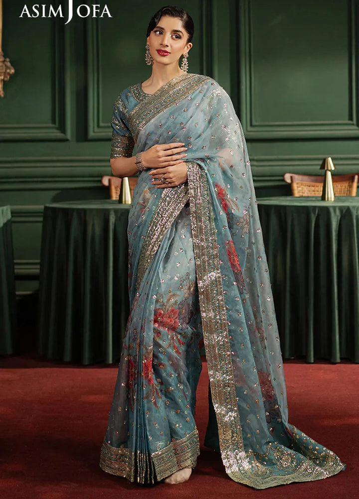 Asim Jofa Embroidered Organza Unstitched Saree AJ25PF AJPF-27 - Festive Collection