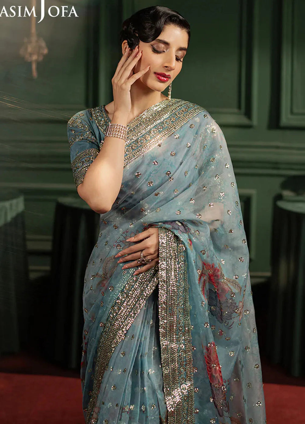 Asim Jofa Embroidered Organza Unstitched Saree AJ25PF AJPF-27 - Festive Collection