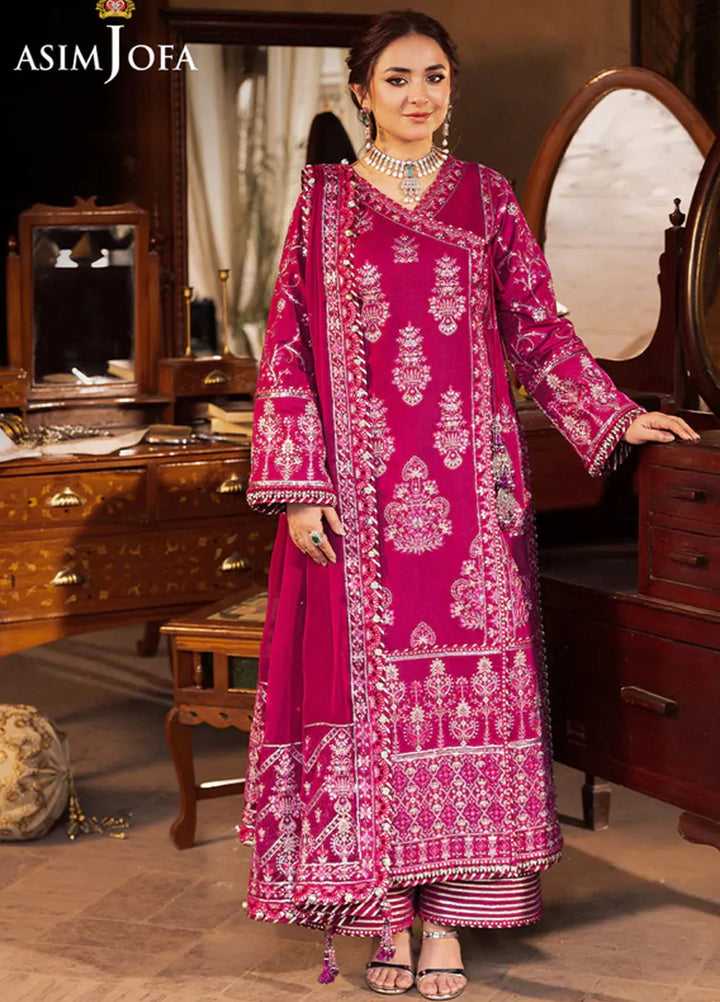 Asim Jofa Embroidered Paper Cotton Unstitched Suit 3 Piece AJ24CE AJCE-09 - Formal Collection