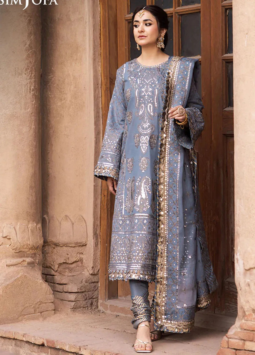 Asim Jofa Embroidered Paper Cotton Unstitched Suit 3 Piece AJ24CE AJCE-12 - Formal Collection