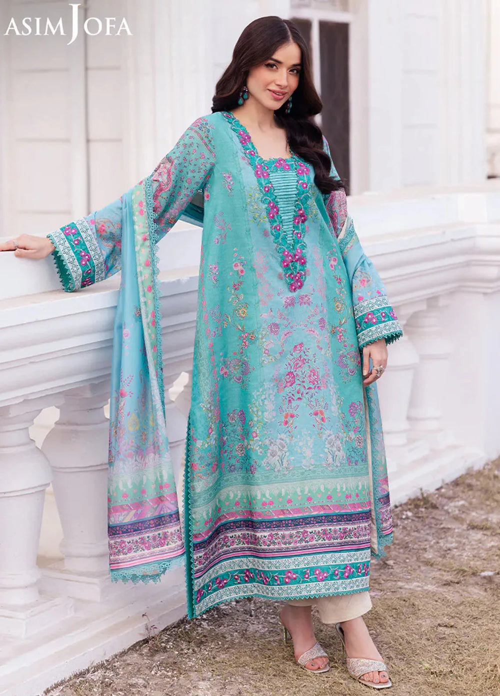 Asim Jofa Embroidered Raw Silk Suits Unstitched 3 Piece AJ25CS AJRS-04 - Formal Collection