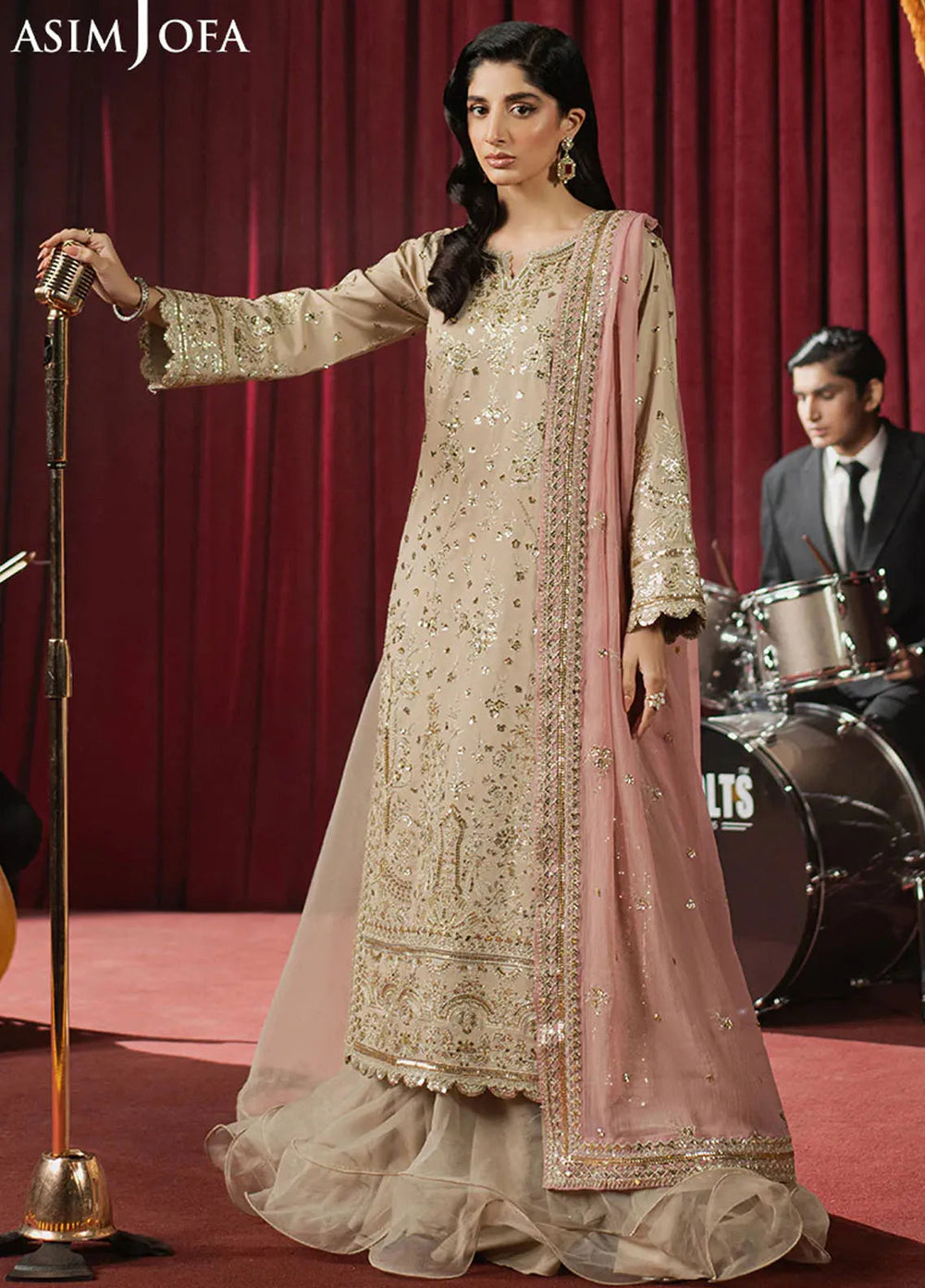 Asim Jofa Embroidered Raw Silk Suits Unstitched 3 Piece AJ25PF AJPF-24 - Festive Collection