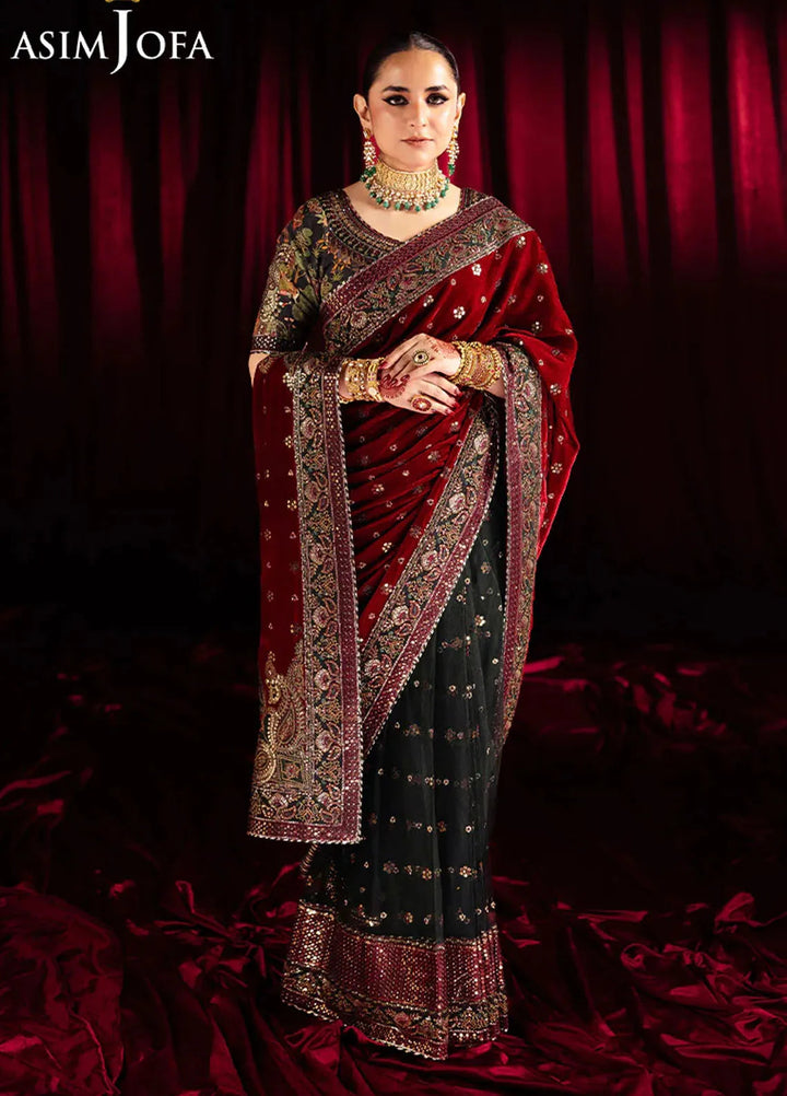 Asim Jofa Embroidered Raw Silk Unstitched Saree AJ24M AJMV-08 - Luxury Collection