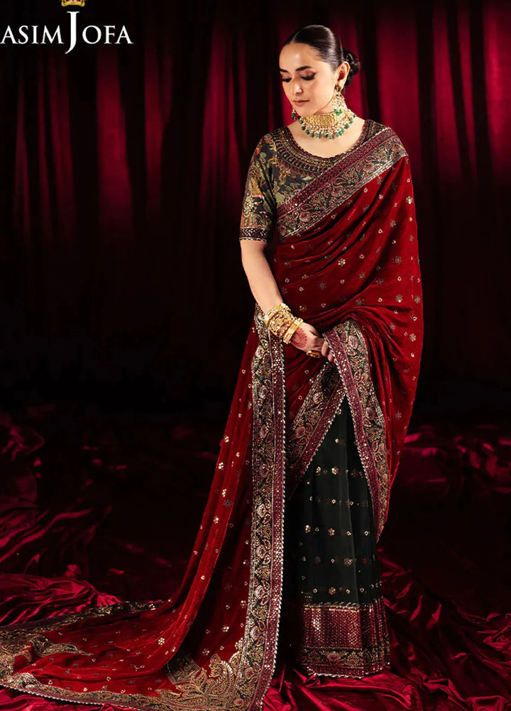Asim Jofa Embroidered Raw Silk Unstitched Saree AJ24M AJMV-08 - Luxury Collection