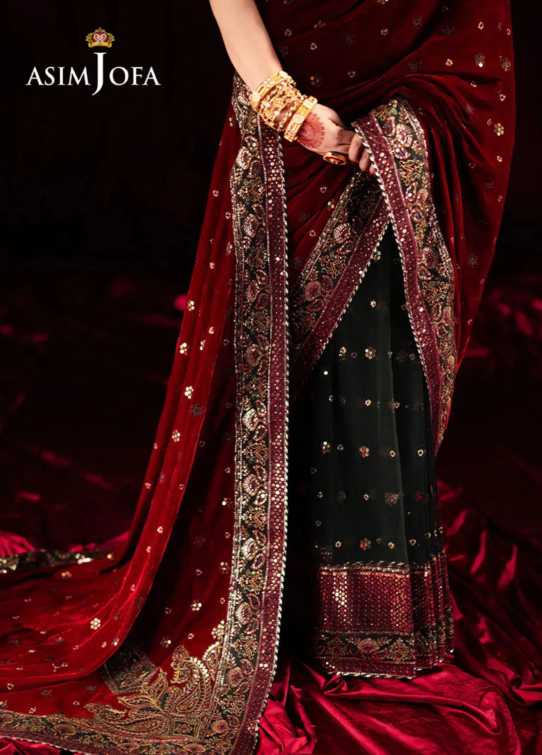 Asim Jofa Embroidered Raw Silk Unstitched Saree AJ24M AJMV-08 - Luxury Collection