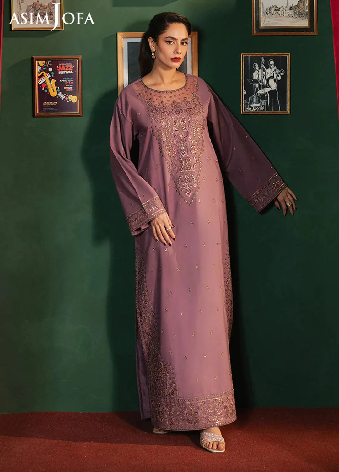 Asim Jofa Embroidered Silk Suits Unstitched 2 Piece AJ25PF AJPF-09 - Festive Collection