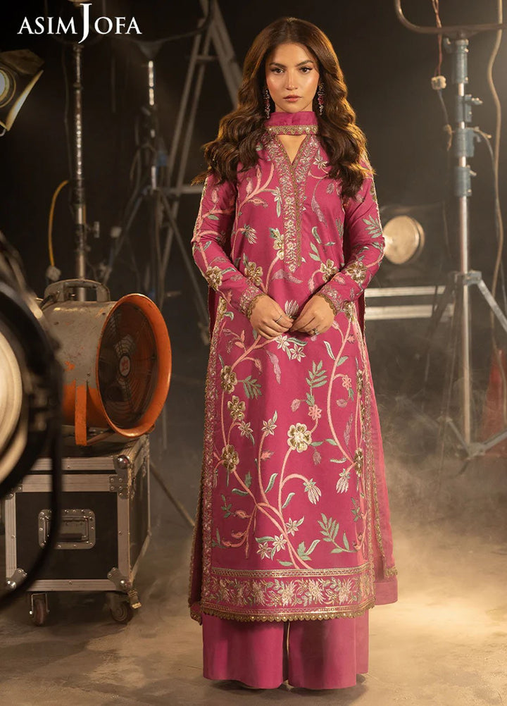 Asim Jofa Embroidered Silk Suits Unstitched 3 Piece AJ25LD AJLLF-15 - Festive Collection