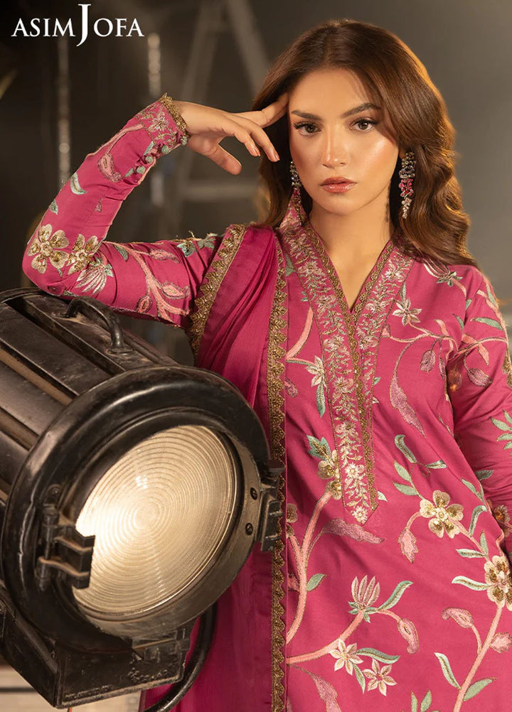 Asim Jofa Embroidered Silk Suits Unstitched 3 Piece AJ25LD AJLLF-15 - Festive Collection