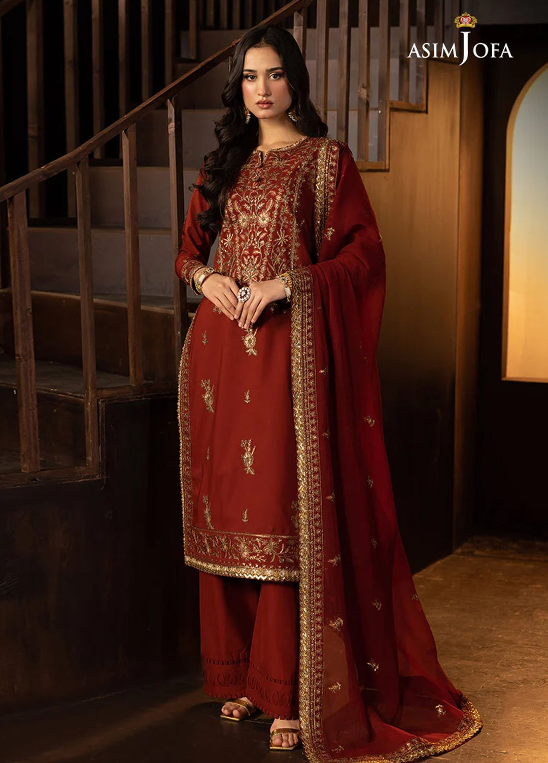Asim Jofa Embroidered Silk Suits Unstitched 3 Piece AJ25LD AJLLF-18 - Festive Collection
