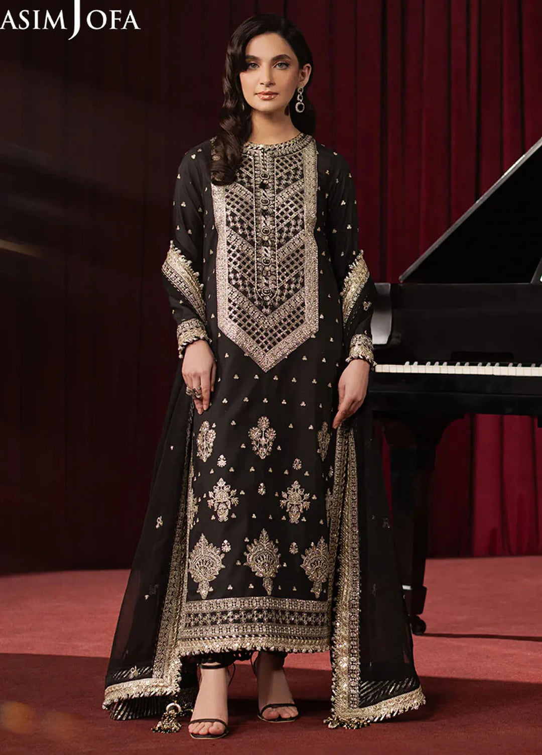 Asim Jofa Embroidered Silk Suits Unstitched 3 Piece AJ25PF AJPF-01 - Festive Collection