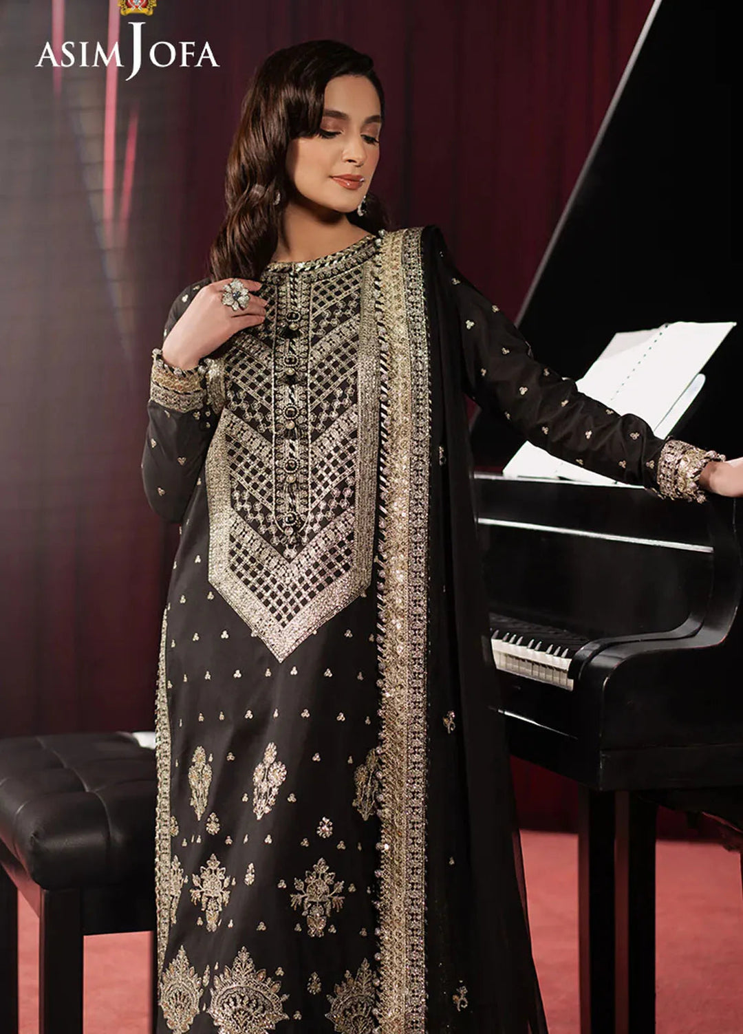 Asim Jofa Embroidered Silk Suits Unstitched 3 Piece AJ25PF AJPF-01 - Festive Collection