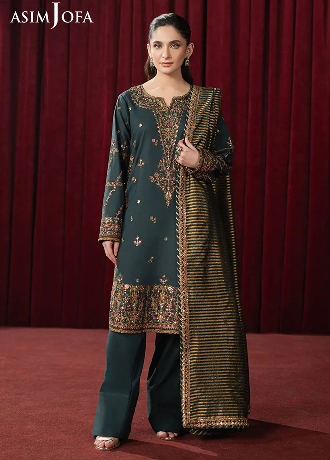 Asim Jofa Embroidered Silk Suits Unstitched 3 Piece AJ25PF AJPF-05 - Festive Collection