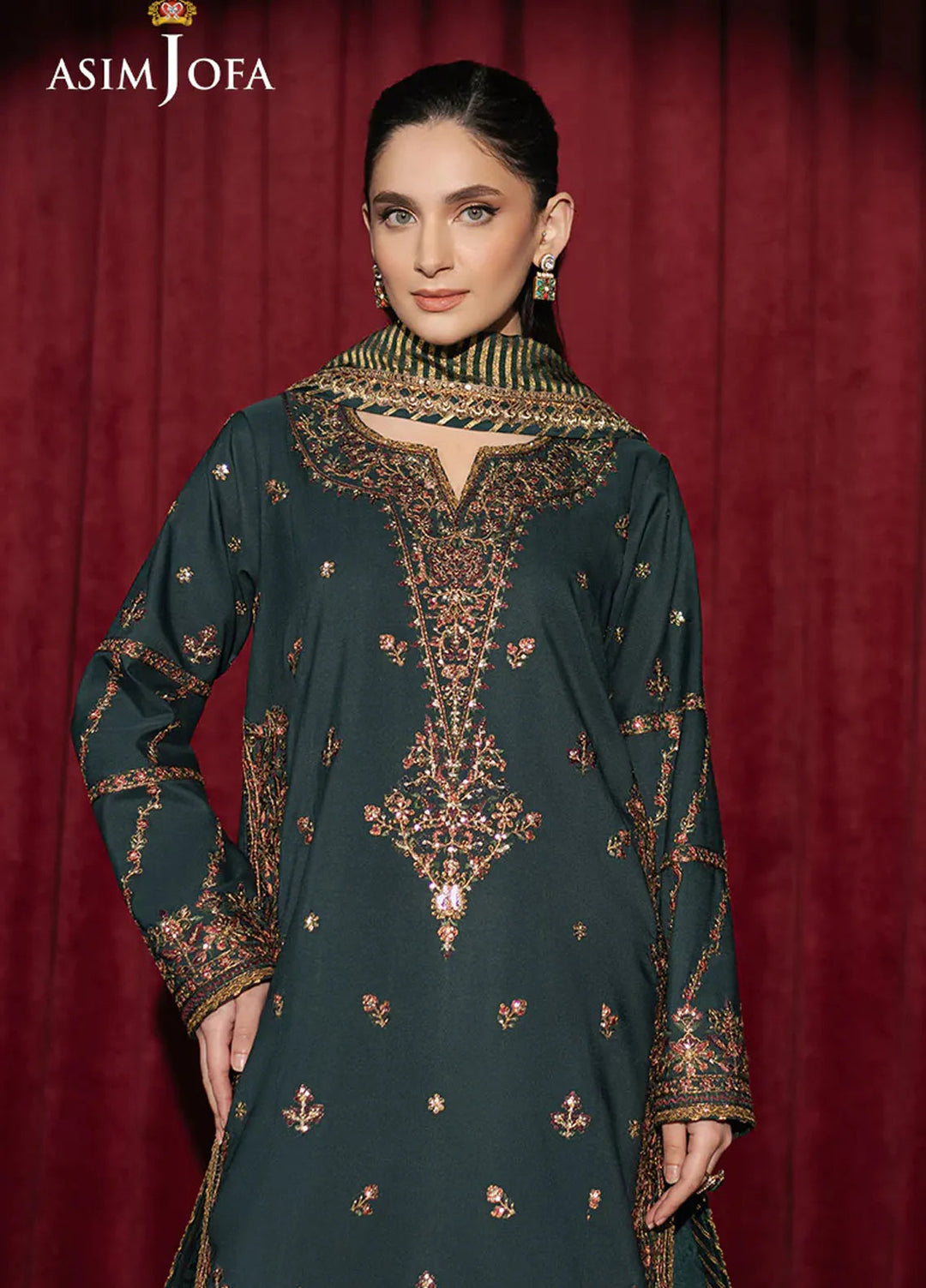 Asim Jofa Embroidered Silk Suits Unstitched 3 Piece AJ25PF AJPF-05 - Festive Collection