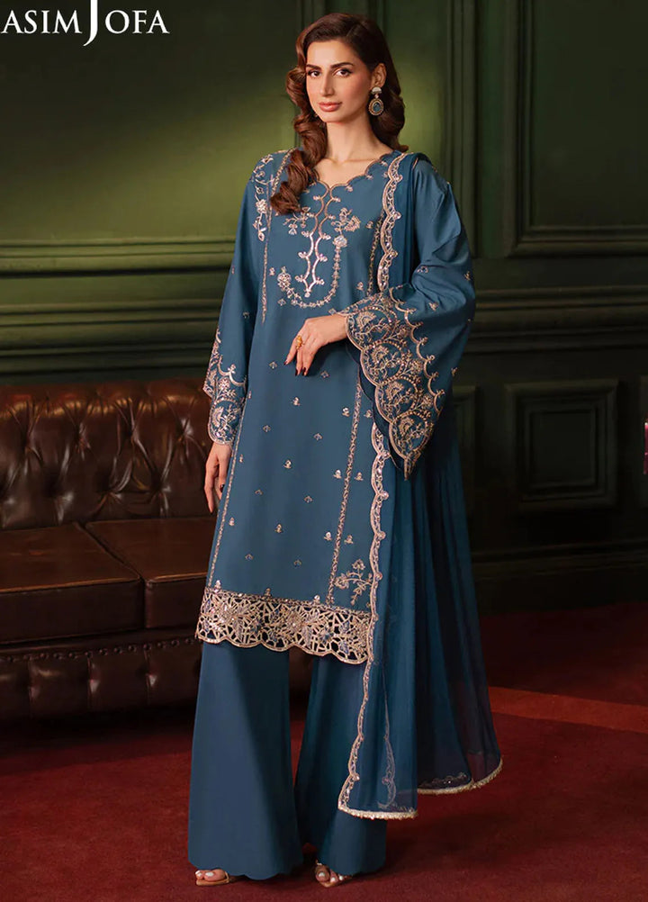 Asim Jofa Embroidered Silk Suits Unstitched 3 Piece AJ25PF AJPF-10 - Festive Collection