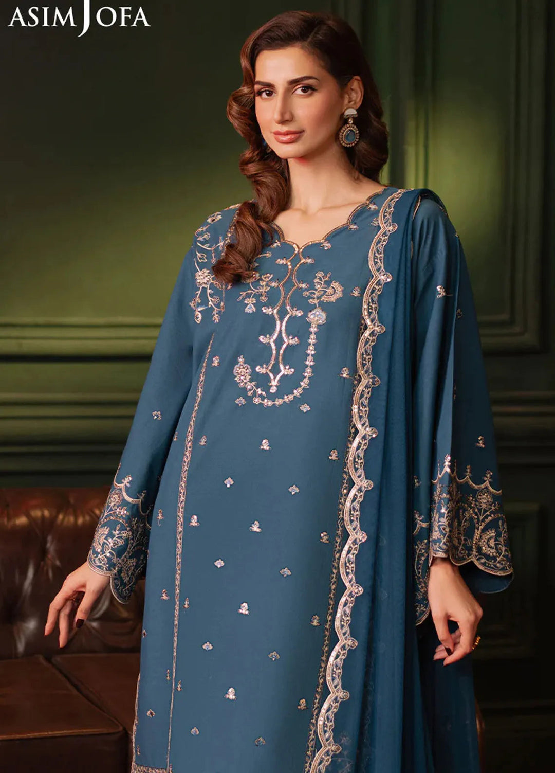 Asim Jofa Embroidered Silk Suits Unstitched 3 Piece AJ25PF AJPF-10 - Festive Collection