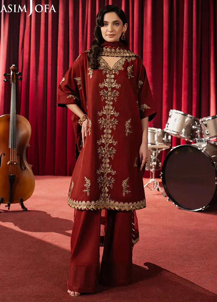 Asim Jofa Embroidered Silk Suits Unstitched 3 Piece AJ25PF AJPF-12 - Festive Collection