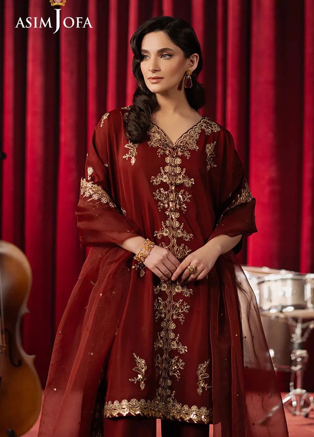 Asim Jofa Embroidered Silk Suits Unstitched 3 Piece AJ25PF AJPF-12 - Festive Collection