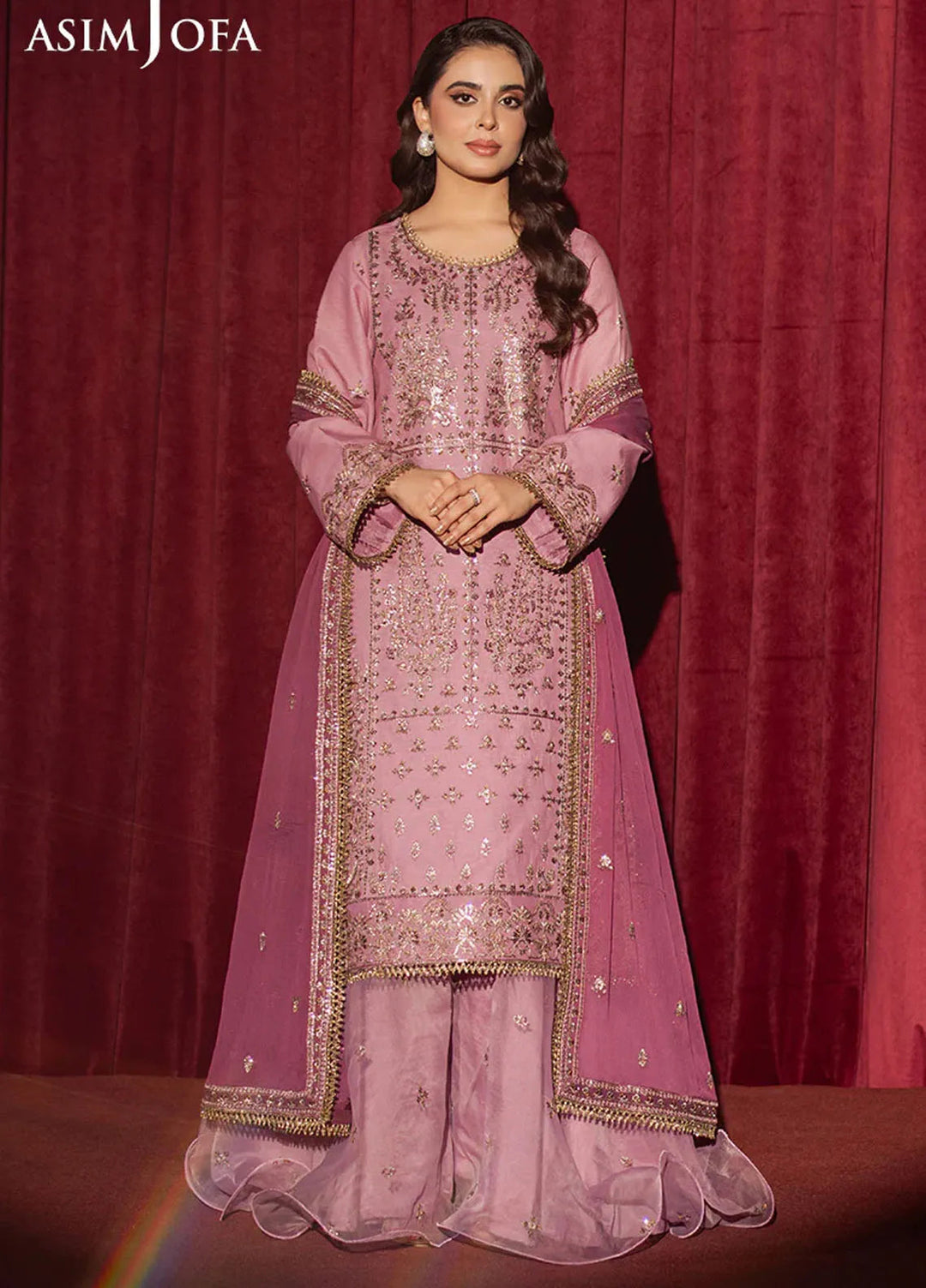 Asim Jofa Embroidered Silk Suits Unstitched 3 Piece AJ25PF AJPF-14 - Festive Collection