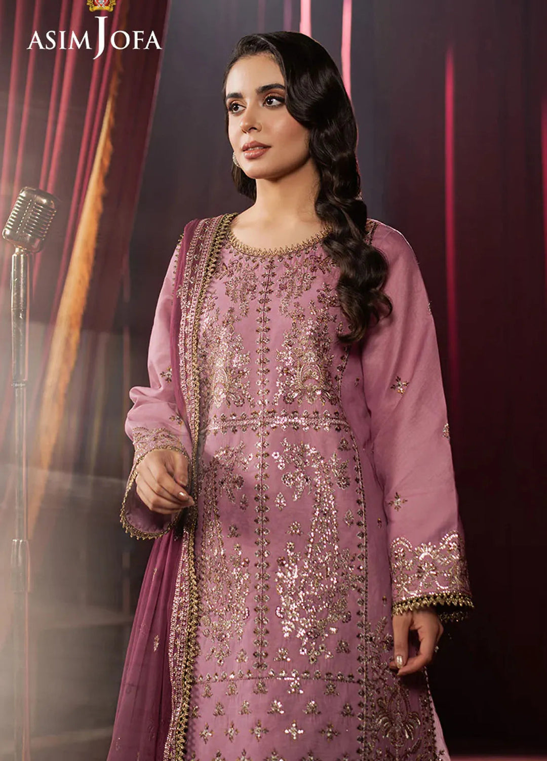 Asim Jofa Embroidered Silk Suits Unstitched 3 Piece AJ25PF AJPF-14 - Festive Collection