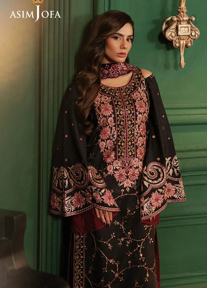 Asim Jofa Embroidered Silk Suits Unstitched 3 Piece AJ25PF AJPF-19 - Festive Collection