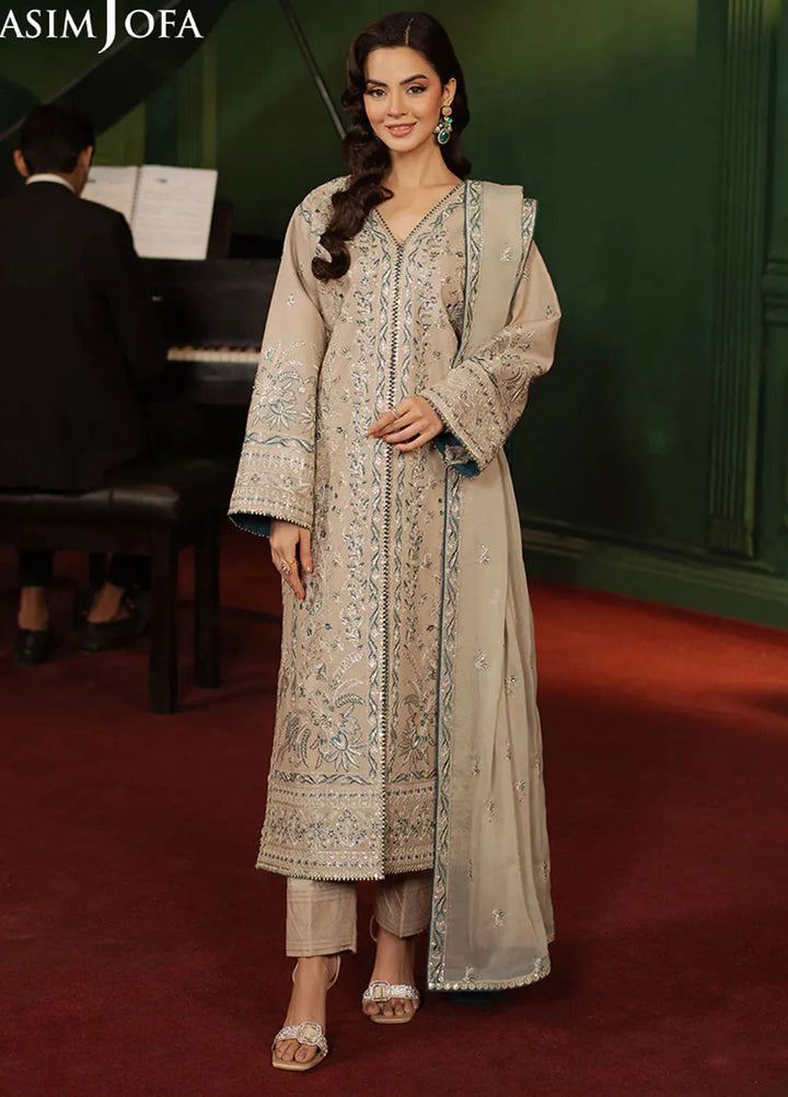 Asim Jofa Embroidered Silk Suits Unstitched 3 Piece AJ25PF AJPF-29 - Festive Collection